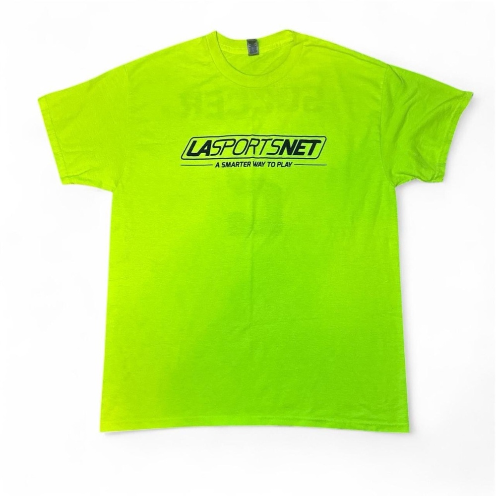 Gildan VTG 2000s LA SPORTS NET Soccer No. 2 ⚽️ Neon Yellow Graphic Tee — LARGE - Picture 3 of 3